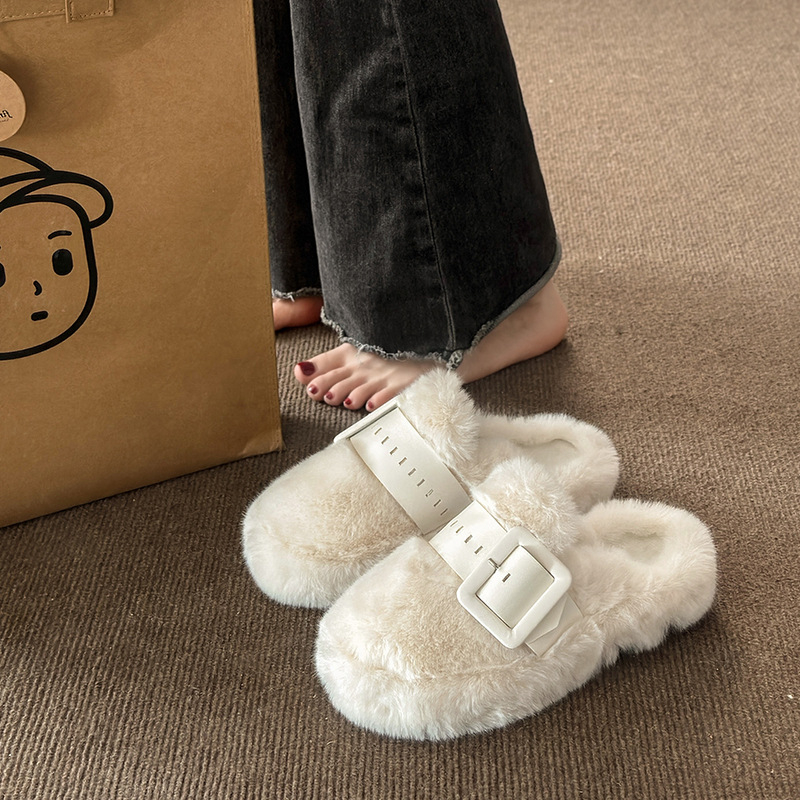 Дамски пантофи за вкъщи с горна част от плат, гумена подметка, слип-он, плосък под, дебелина на подметката 3–5 см