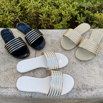 Dámske ploché sandále Slip-On, PU vrchnok, gumová podrážka, hrúbka podrážky 0–3 cm, jeseň 2025, pohodlné