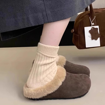 Ženske nubuk slip-on cipele s podstavom od umjetnog pliša, okrugli vrh, gumeni potplat, retro stil, jesen 2024