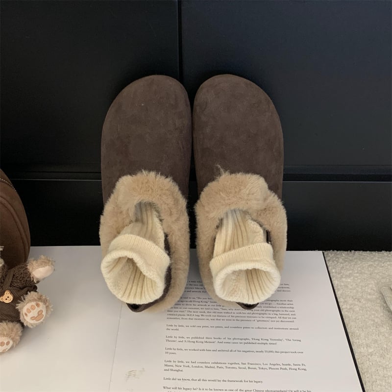 Ženske nubuk slip-on cipele s podstavom od umjetnog pliša, okrugli vrh, gumeni potplat, retro stil, jesen 2024