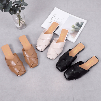 Ženske Baotou papuče, korejski stil, ljetni model, gornji materijal PU, jednobojne, unutarnji materijal: korteks, ravna peta