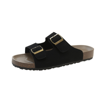 Sandale s debelim potplatom u Birkenstock stilu, gornji dio od platna, gumena potplata, mrežasti uzorak, unutarnja podstava od tkanine