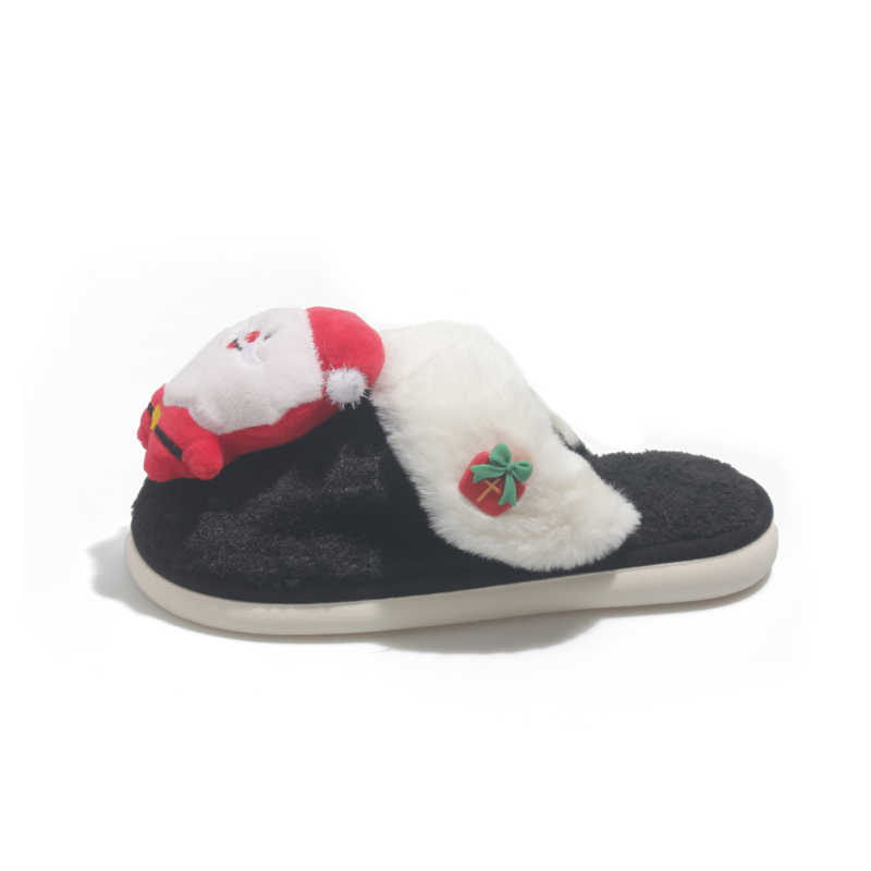 Женски пантофи за вкъщи – карикатурен Дядо Коледа дизайн, велурена горна част, памучна подплата, гумена подметка с антихлъзгаща повърхност