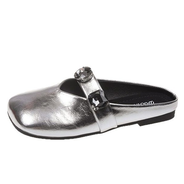 Sandale plate cu suprafața PU, vârf rotund, căptușeală PU, talpă din cauciuc — lansare vară 2025