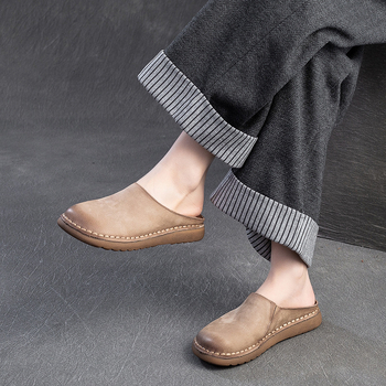 Papuci Bucken pentru femei, din piele de vită naturală, căptușeală PU, talpă din cauciuc, grosime talpă 3–5 cm, purtare zilnică