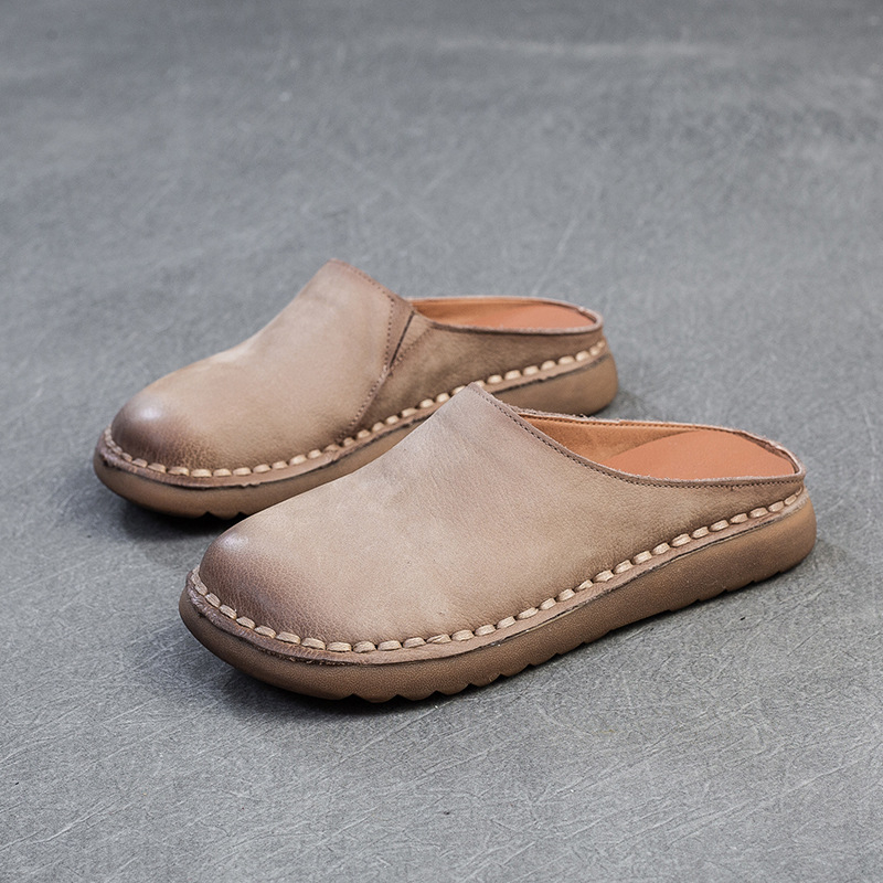 Papuci Bucken pentru femei, din piele de vită naturală, căptușeală PU, talpă din cauciuc, grosime talpă 3–5 cm, purtare zilnică