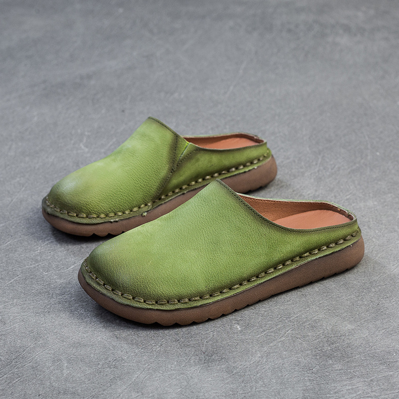 Papuci Bucken pentru femei, din piele de vită naturală, căptușeală PU, talpă din cauciuc, grosime talpă 3–5 cm, purtare zilnică