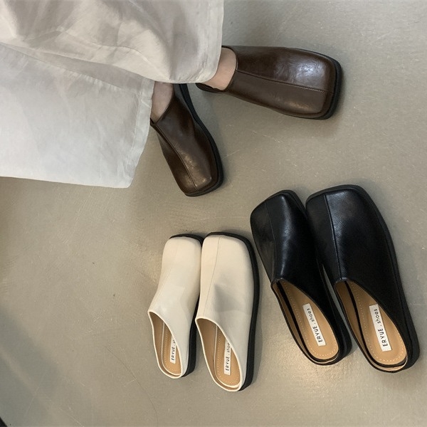 Ženske slip-on mule, korejskog stila, gornji dio od mikrovlakna, kožna podstava, gumena potplat, četvrtasti nos