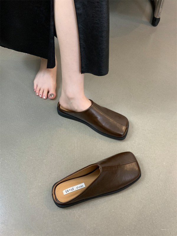 Ženske slip-on mule, korejskog stila, gornji dio od mikrovlakna, kožna podstava, gumena potplat, četvrtasti nos