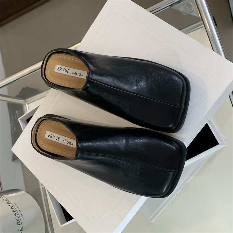 Ženske slip-on mule, korejskog stila, gornji dio od mikrovlakna, kožna podstava, gumena potplat, četvrtasti nos