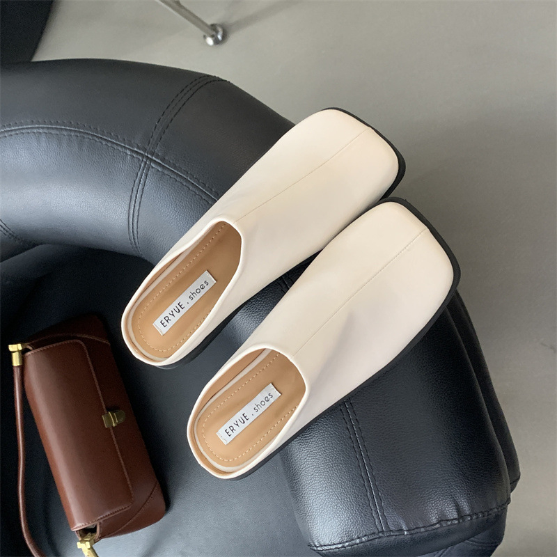 Ženske slip-on mule, korejskog stila, gornji dio od mikrovlakna, kožna podstava, gumena potplat, četvrtasti nos