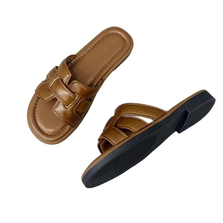 Ženske ravne sandale, gornji dio PU, potplat od gume, slip-on, monohromni dizajn, debljina potplata 0–3 cm