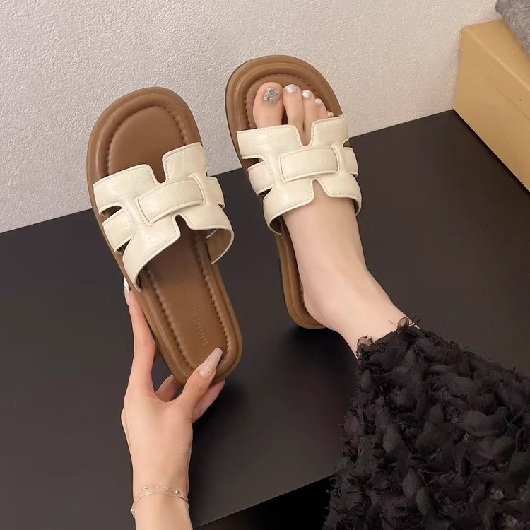 Ženske ravne sandale, gornji dio PU, potplat od gume, slip-on, monohromni dizajn, debljina potplata 0–3 cm