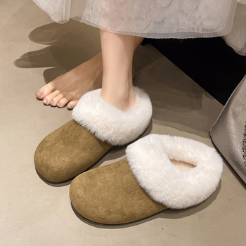 Ženske papuče u Birkenstock stilu s gornjim dijelom od nubuka, unutrašnjost od umjetnog kratkog pliša, slip-on s ravnom potplatom i složenom potplatom, za svakodnevnu uporabu (jesen 2025)
