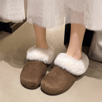 Ženske papuče u Birkenstock stilu s gornjim dijelom od nubuka, unutrašnjost od umjetnog kratkog pliša, slip-on s ravnom potplatom i složenom potplatom, za svakodnevnu uporabu (jesen 2025)