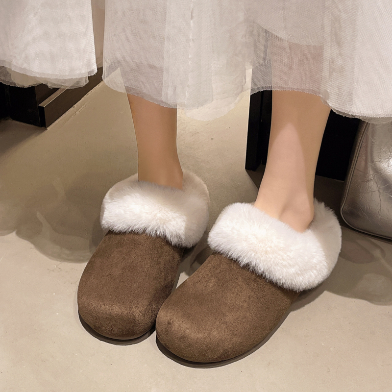 Ženske papuče u Birkenstock stilu s gornjim dijelom od nubuka, unutrašnjost od umjetnog kratkog pliša, slip-on s ravnom potplatom i složenom potplatom, za svakodnevnu uporabu (jesen 2025)