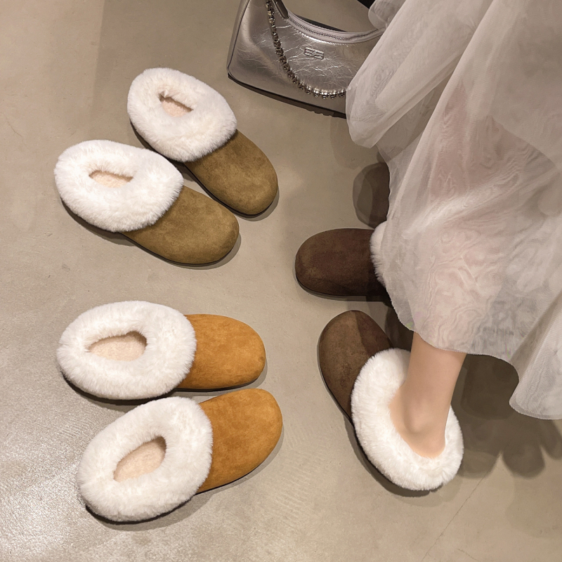 Ženske papuče u Birkenstock stilu s gornjim dijelom od nubuka, unutrašnjost od umjetnog kratkog pliša, slip-on s ravnom potplatom i složenom potplatom, za svakodnevnu uporabu (jesen 2025)
