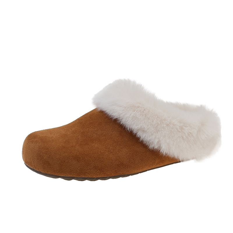 Ženske papuče u Birkenstock stilu s gornjim dijelom od nubuka, unutrašnjost od umjetnog kratkog pliša, slip-on s ravnom potplatom i složenom potplatom, za svakodnevnu uporabu (jesen 2025)
