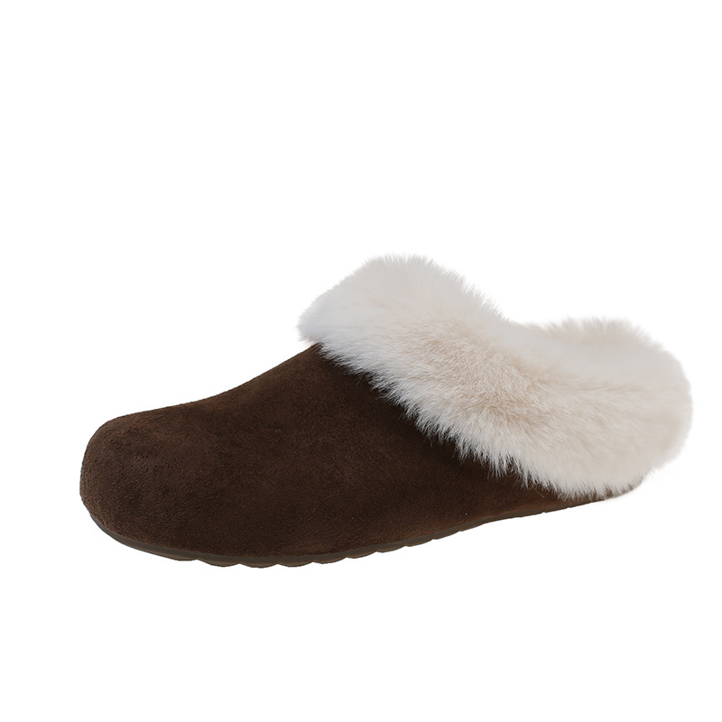 Ženske papuče u Birkenstock stilu s gornjim dijelom od nubuka, unutrašnjost od umjetnog kratkog pliša, slip-on s ravnom potplatom i složenom potplatom, za svakodnevnu uporabu (jesen 2025)