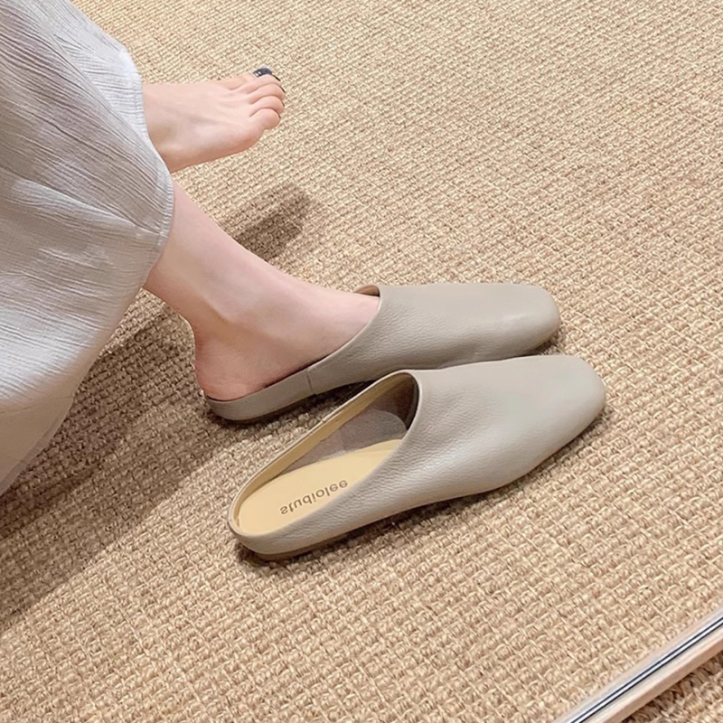 Ženske slip-on mule od prave kože, gumena potplat, ljeto 2025, gornji dio od prave kože, unutarnji materijal: svinjska koža