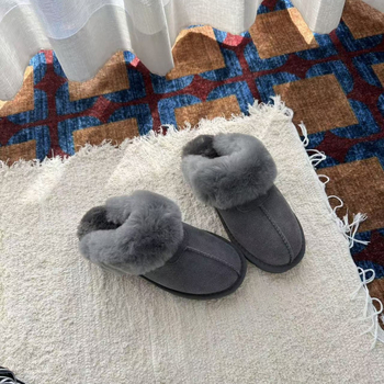 Kućne papuče od teleće kože, s umjetnom vunom, potplat od teleće tetive, debljina potplata 0–3 cm, ležerni stil, SGS-certified