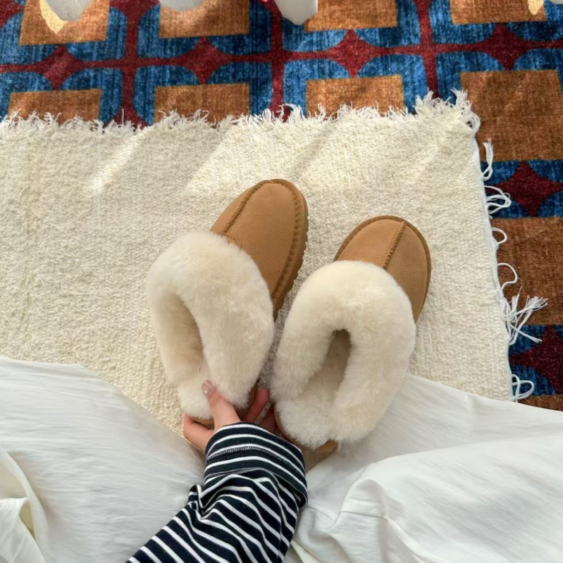 Kućne papuče od teleće kože, s umjetnom vunom, potplat od teleće tetive, debljina potplata 0–3 cm, ležerni stil, SGS-certified