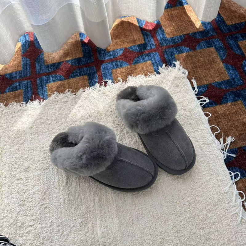 Kućne papuče od teleće kože, s umjetnom vunom, potplat od teleće tetive, debljina potplata 0–3 cm, ležerni stil, SGS-certified