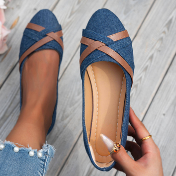 Ženski loafersi s okruglim nosom, gornji dio od platna, PU uložak, gumena potplata, niski pet 1–3 cm