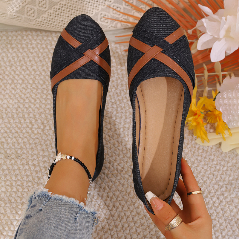 Ženski loafersi s okruglim nosom, gornji dio od platna, PU uložak, gumena potplata, niski pet 1–3 cm