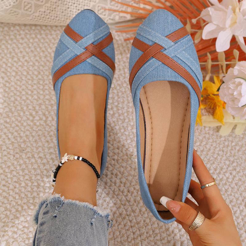 Ženski loafersi s okruglim nosom, gornji dio od platna, PU uložak, gumena potplata, niski pet 1–3 cm