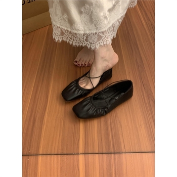 Ženske ravne loaferice s kvadratnim vrhom, platneni gornji dio, gumeni potplat, slip-on