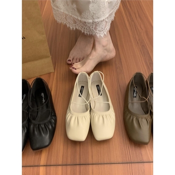 Ženske ravne loaferice s kvadratnim vrhom, platneni gornji dio, gumeni potplat, slip-on