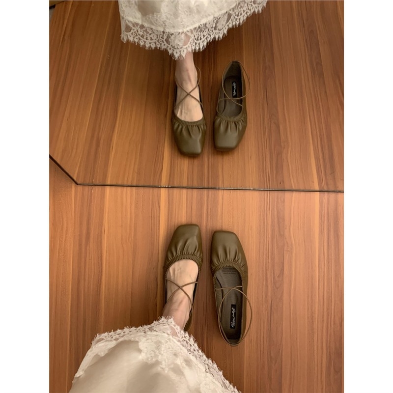 Ženske ravne loaferice s kvadratnim vrhom, platneni gornji dio, gumeni potplat, slip-on