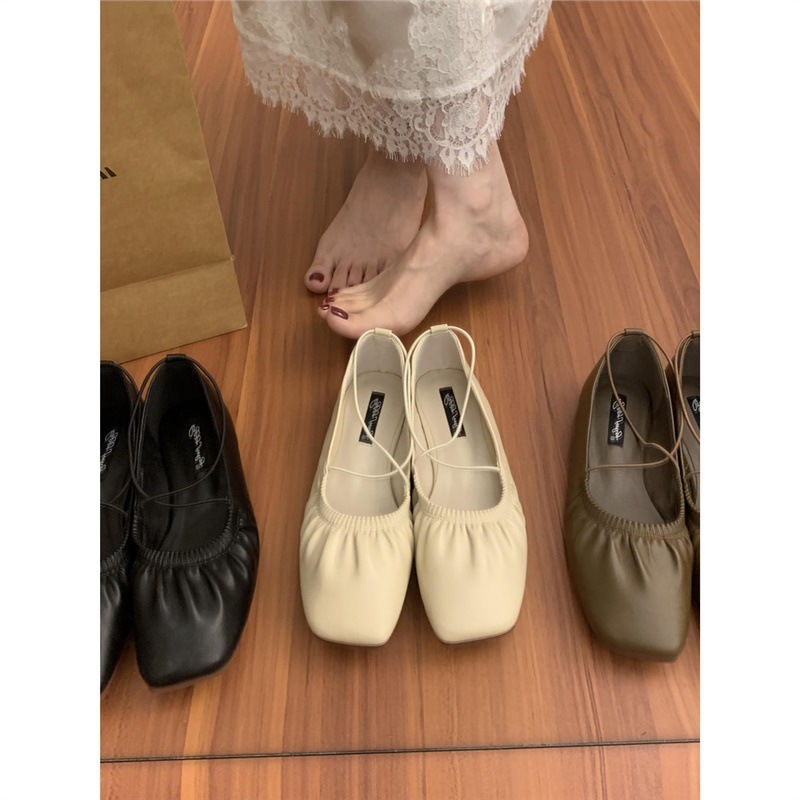 Ženske ravne loaferice s kvadratnim vrhom, platneni gornji dio, gumeni potplat, slip-on