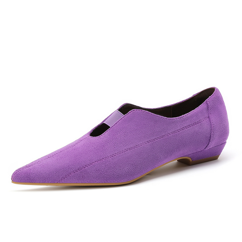 Cipele s uskim nosom, slip-on, gornji dio od platna, PU đon, podstava od ovčje kože, niska peta (1–3 cm)