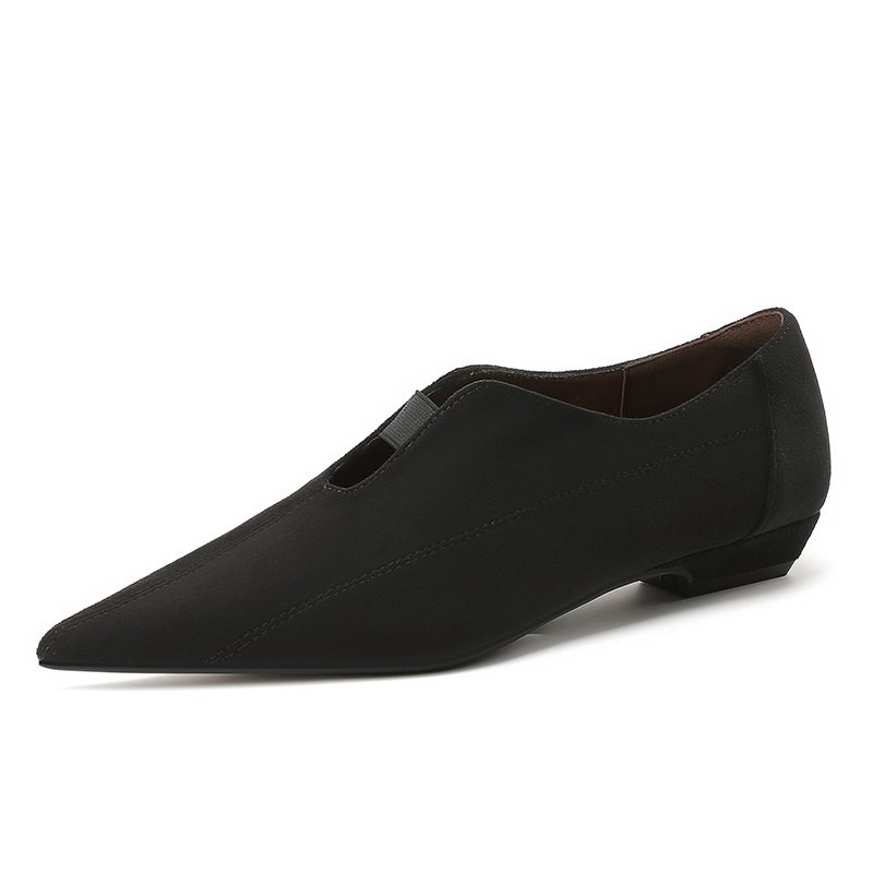Cipele s uskim nosom, slip-on, gornji dio od platna, PU đon, podstava od ovčje kože, niska peta (1–3 cm)