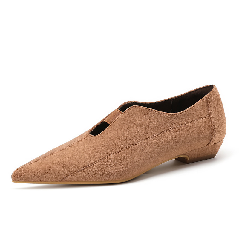 Cipele s uskim nosom, slip-on, gornji dio od platna, PU đon, podstava od ovčje kože, niska peta (1–3 cm)