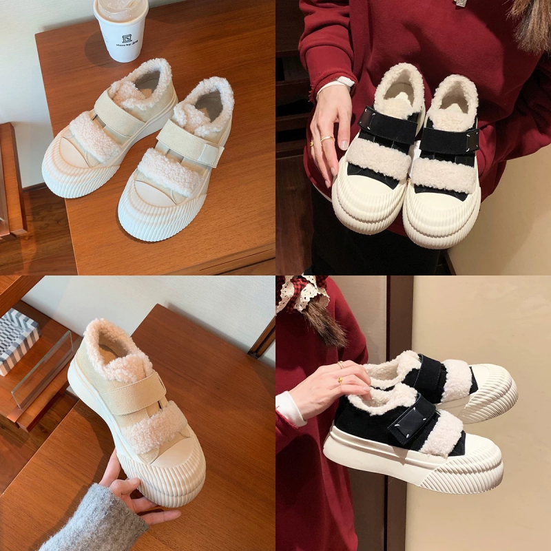 Platformne tenisice s Velcro zatvaračem, fleece podstava, gumeni potplat, srednja visina pete 3–5 cm