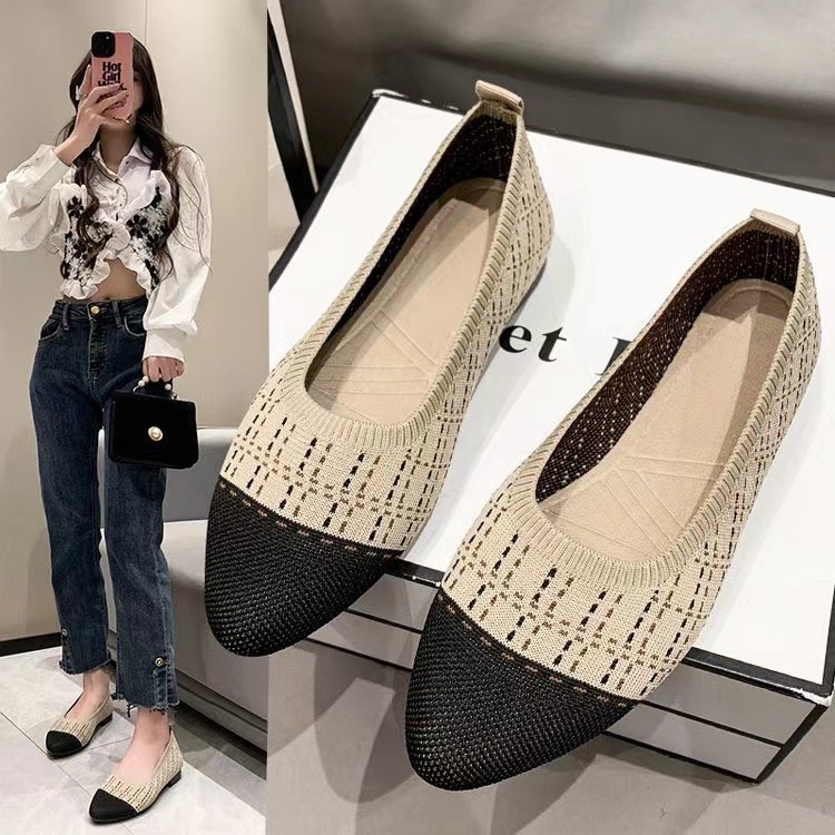 Ženske udobne lazy shoes - prozračni vrh od fly weaving, mrežasta podstava, gumeni potplat, tekstilna uložak, slip-on (bez vezivanja), ljeto-proljeće