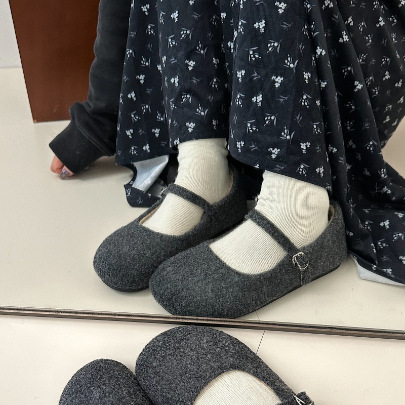 Ženske Mary Jane cipele od pliša od velura s umjetnim krznom, unutrašnjost s plišem, gumena potplat, niski potpetica, zimski model