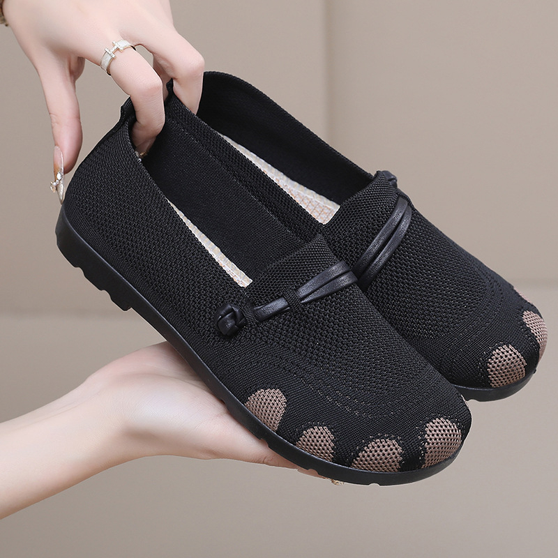 Ženske slip-on loafers bez vezica — okrugli vrh, prozračan pamuk gornji dio, PVC potplat injekcijskom tehnologijom