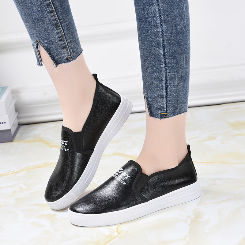 Ženske casual slip-on tenisice, okrugla nosna točka, PU kožni gornji dio, niski profil, injekcijska potplat