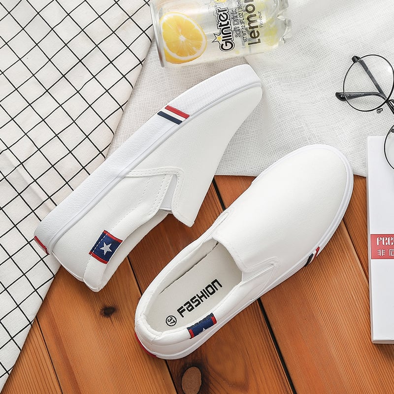 Rainier platnene Slip-On tenisice, bijele, unisex, korejskog stila, proljeće, prozračne, vulkanizirana potplat