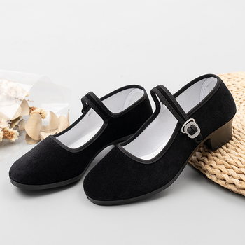 Ženske etničke plesne cipele Yangko s etničkim stilom, gornji dio nubuka, plastični potplat, kopča, kvadratni pet 3–5 cm, prozračne i protuklizne, etnički stil