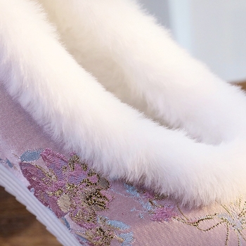 Zimske Hanfu cipele za žene, kineski Ming stil, platnene cipele s vezicama, niski gornji dio, umjetna pliš, potplat od tele tendon, visina peta 3-5 cm