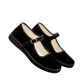 Дамски обувки от велветено платно за хотелски персонал, нехлъзгаща се пластмасова подметка, подплата от мрежа и закопчаване с катарама в една линия