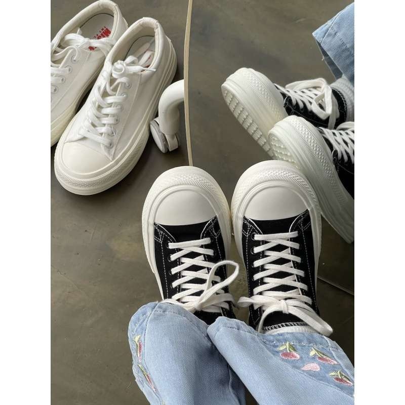 Женски платнени обувки в японски стил, нисък връх, връзки, гумена подметка