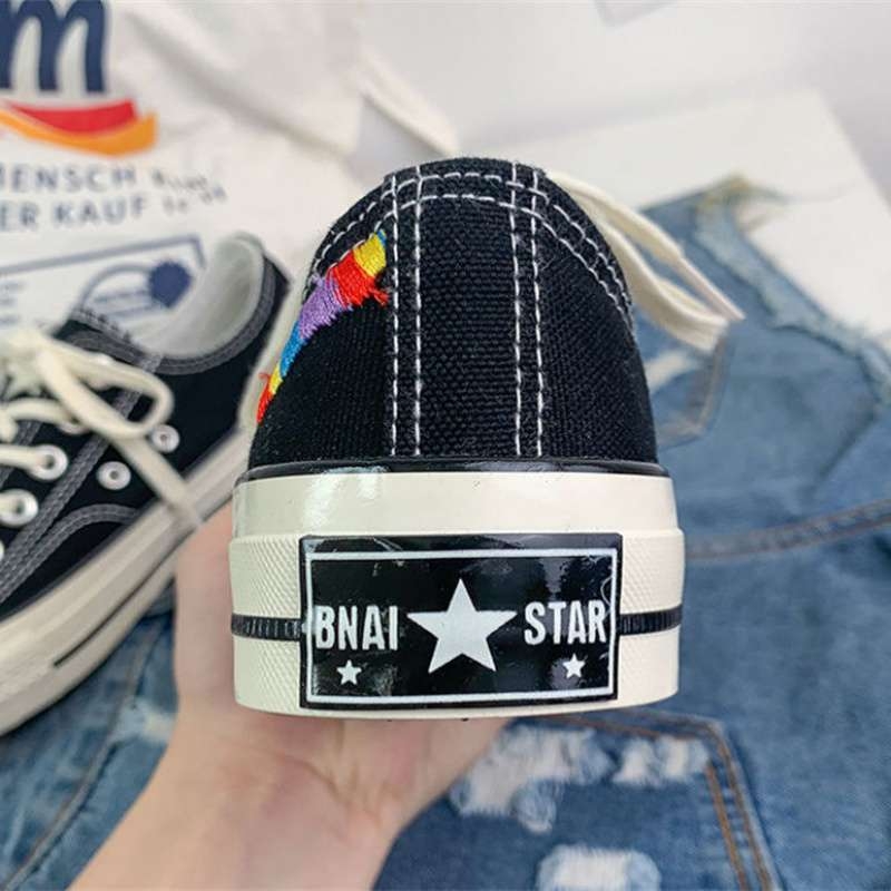 Женски платнени обувки в японски стил, нисък връх, връзки, гумена подметка