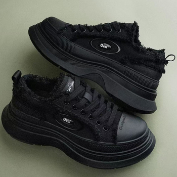 Дамски платнени обувки с височина 3–7 см, балонова подметка, връзки