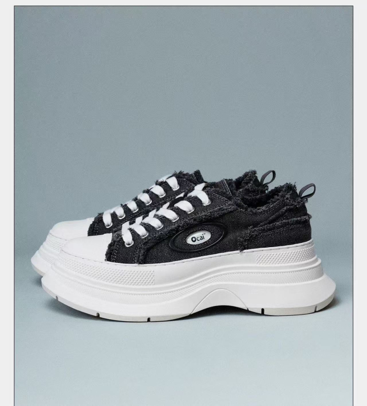 Дамски платнени обувки с височина 3–7 см, балонова подметка, връзки